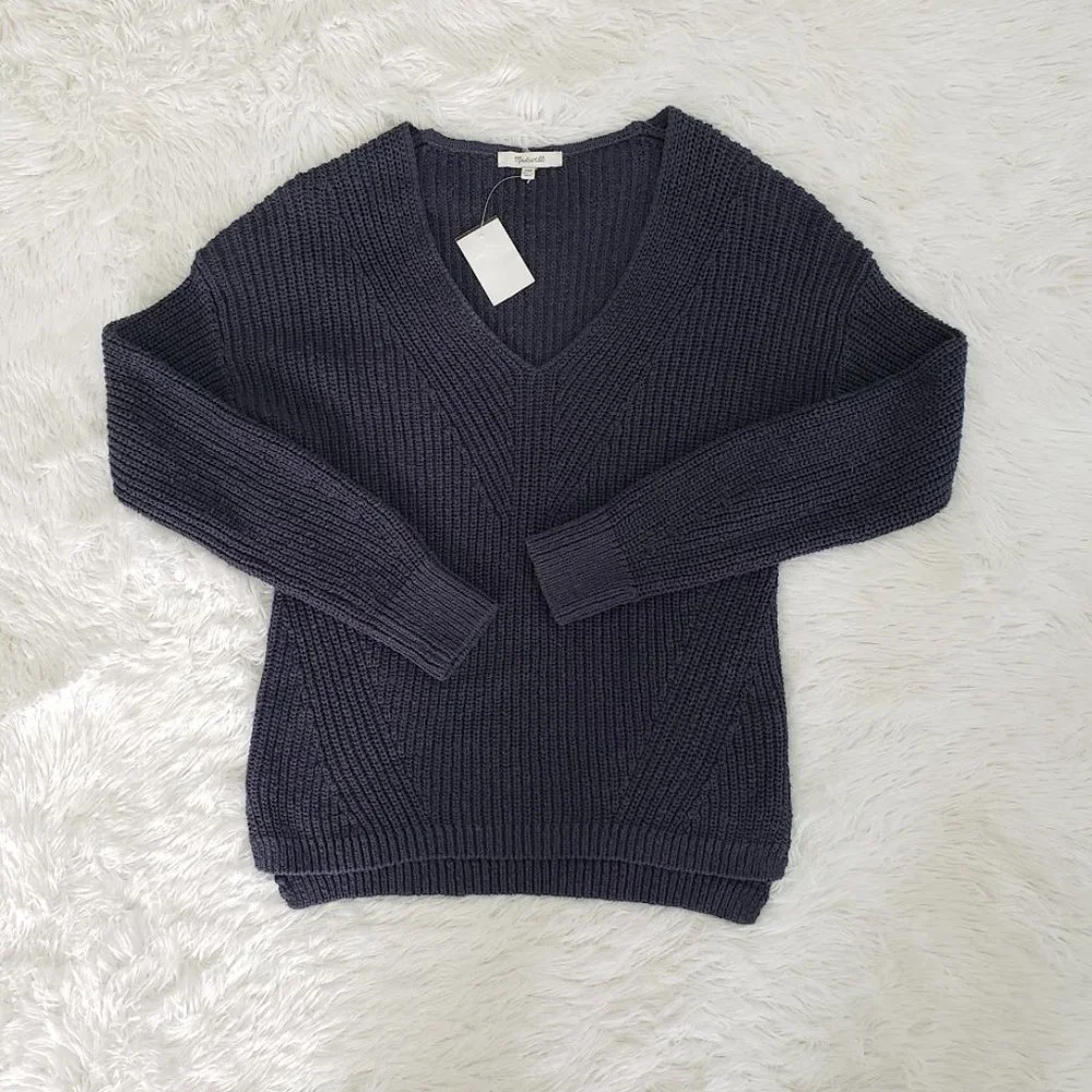 Madewell Womens Sweater XXS Navy Blue Pullover V-neck Cotton Long Sleeve NEW - Picture 11 of 12